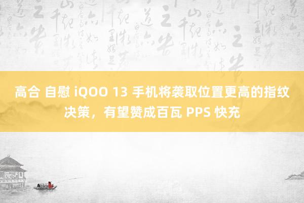 高合 自慰 iQOO 13 手机将袭取位置更高的指纹决策，有望赞成百瓦 PPS 快充