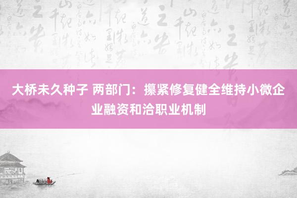 大桥未久种子 两部门：攥紧修复健全维持小微企业融资和洽职业机制