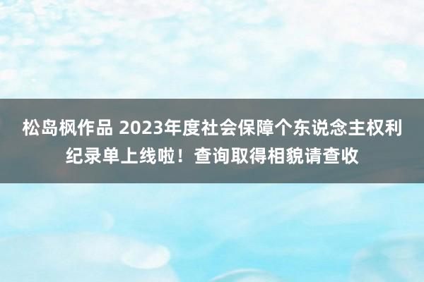 松岛枫作品 2023年度社会保障个东说念主权利纪录单上线啦！查询取得相貌请查收