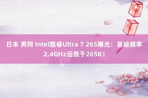 日本 男同 Intel酷睿Ultra 7 265曝光：基础频率2.4GHz远低于265K！