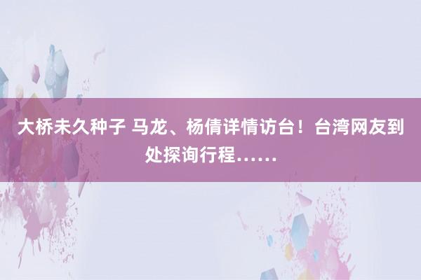 大桥未久种子 马龙、杨倩详情访台！台湾网友到处探询行程……