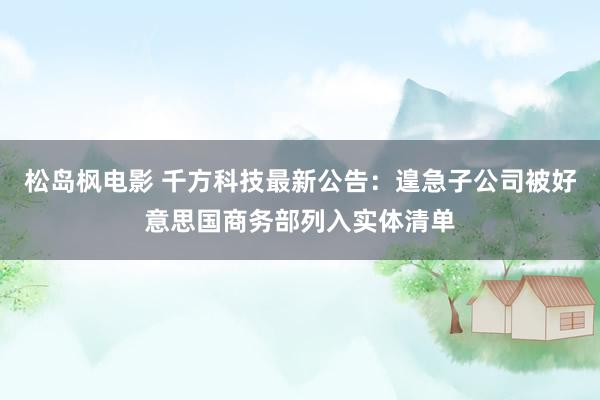 松岛枫电影 千方科技最新公告：遑急子公司被好意思国商务部列入实体清单