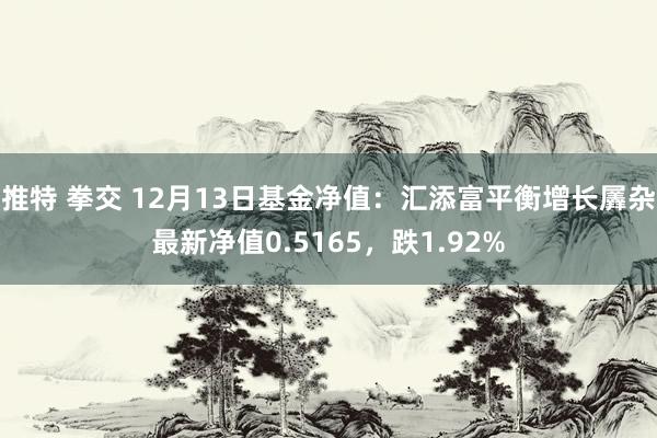 推特 拳交 12月13日基金净值：汇添富平衡增长羼杂最新净值0.5165，跌1.92%