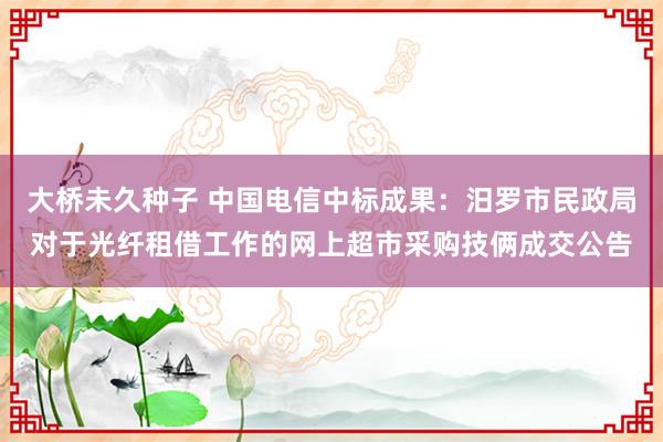 大桥未久种子 中国电信中标成果：汨罗市民政局对于光纤租借工作的网上超市采购技俩成交公告