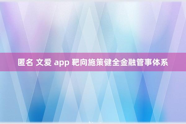 匿名 文爱 app 靶向施策健全金融管事体系